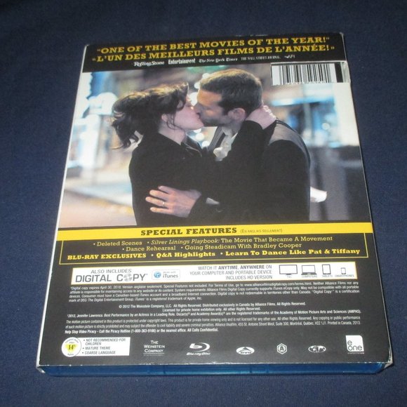 Silver Linings Playbook (Blu-ray Disc/DVD, 2013, 2-Disc Set) w/ slip cover - Picture 2 of 5